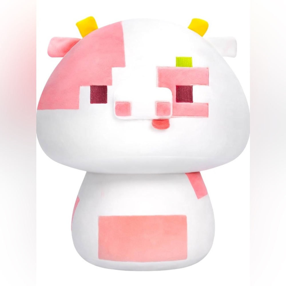 NWT Mewaii 8 Inch Mushroom Plush, Pink and White Cow Plush Pillow